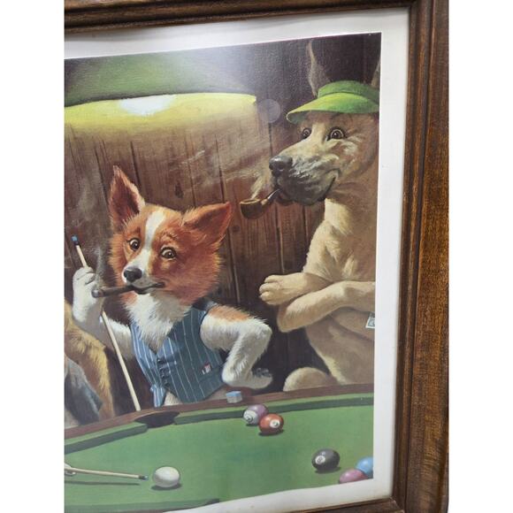 Arthur Sarnoff - The Hustler, Dogs Playing Pool 1960s Solid Wood Framed/Glass - Picture 4 of 6
